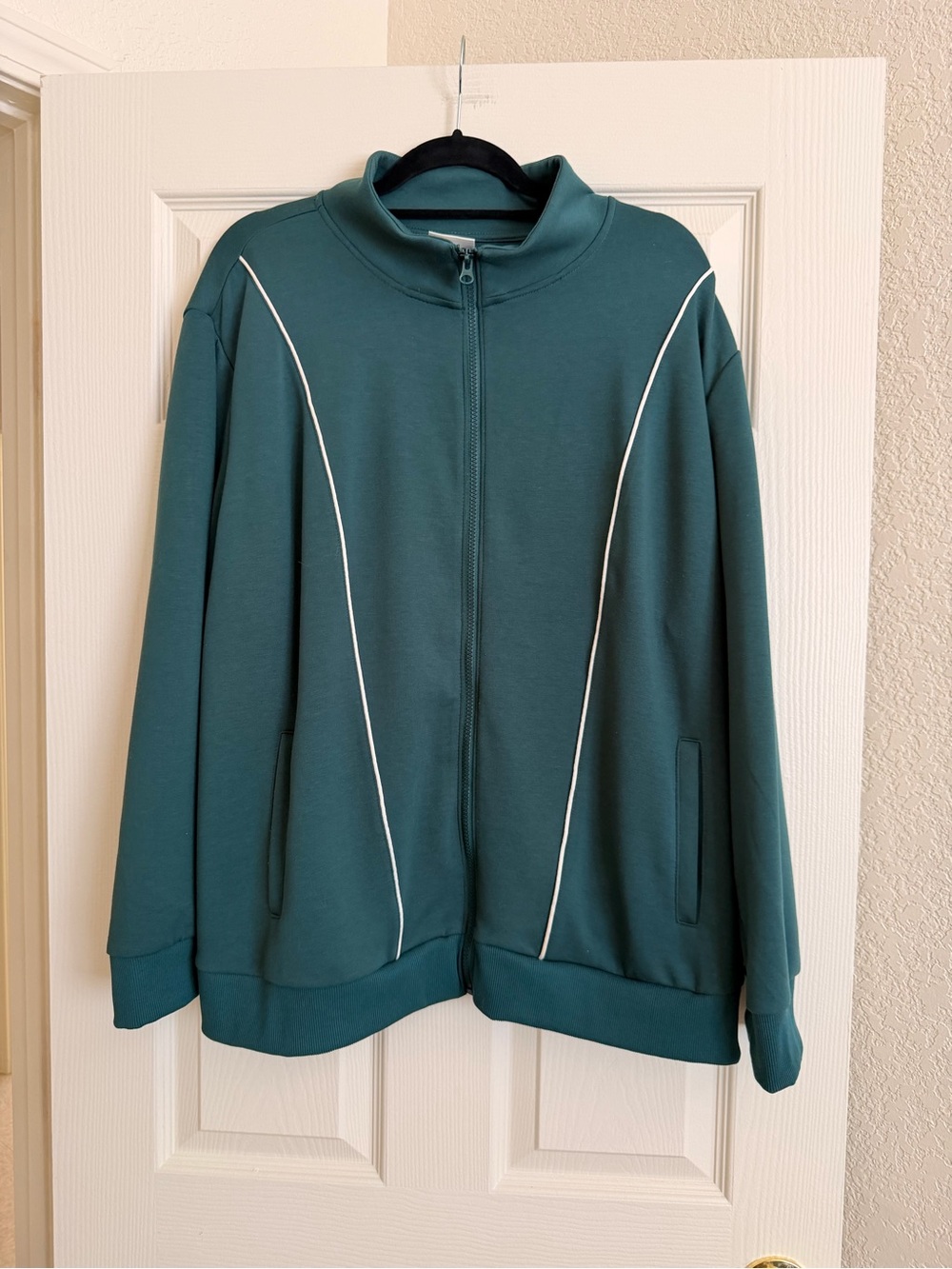 Ava & Viv Zip-Up Jacket White Piping Sweatshirt Jacket Top women’s 2X Pockets